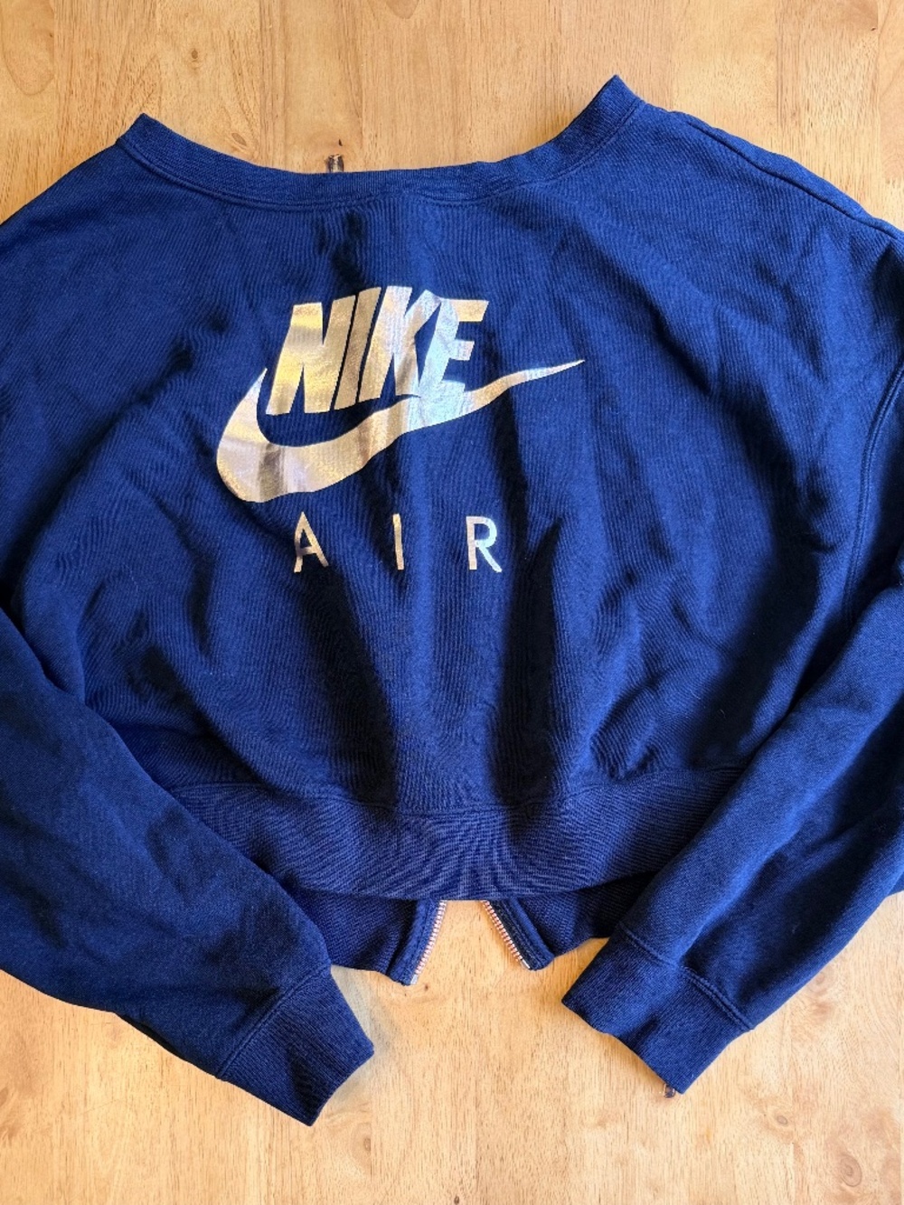 Nike Air Womens Cropped Sweatshirt Black Gold Logo Back Zip Small